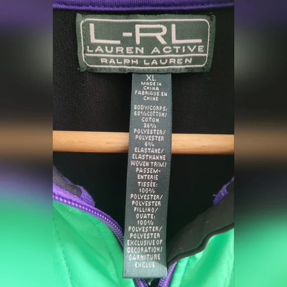 Ralph Lauren full zip lightweight jacket Women's XL black, green & purple trim - Picture 7 of 11